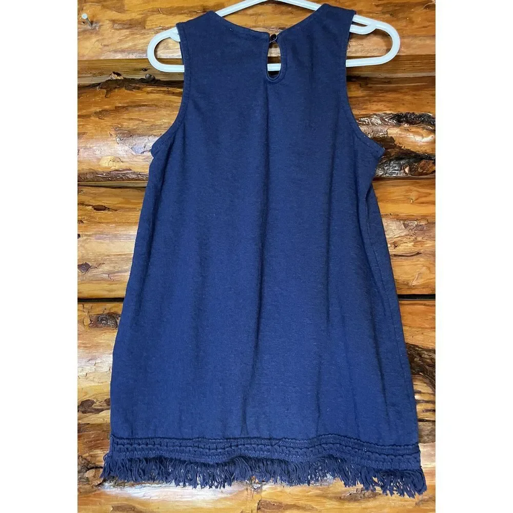 True Craft Navy Sleeveless Top With Fringed Detail Girls Size‎ Small